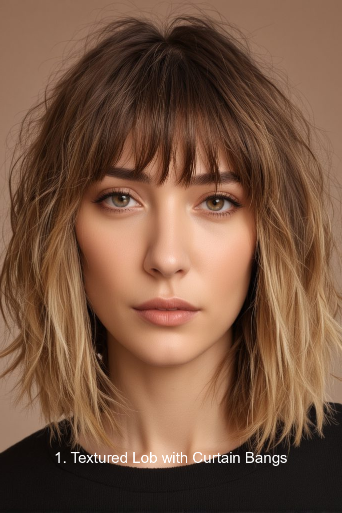 1. Textured Lob with Curtain Bangs