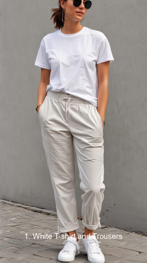 1. White T-shirt and Trousers