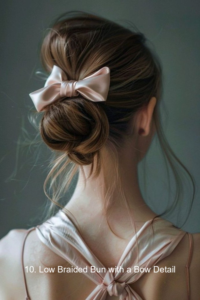 10. Low Braided Bun with a Bow Detail