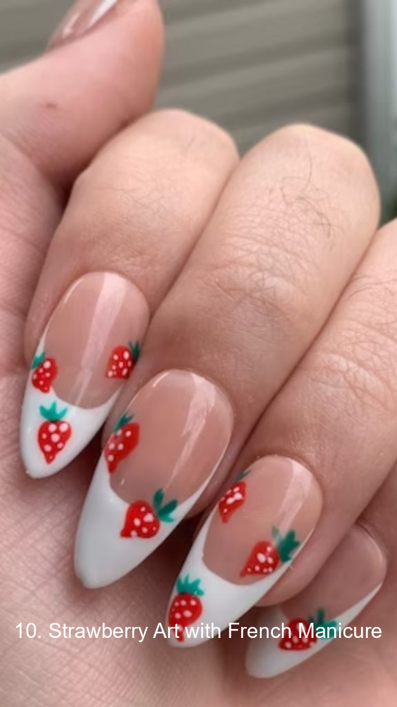 10. Strawberry Art with French Manicure