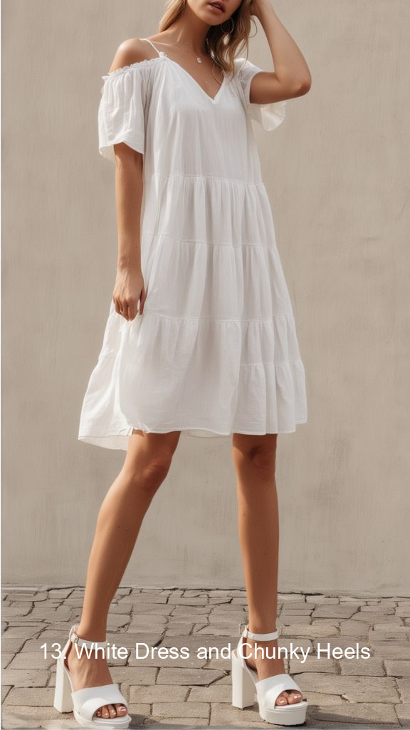 13. White Dress and Chunky Heels