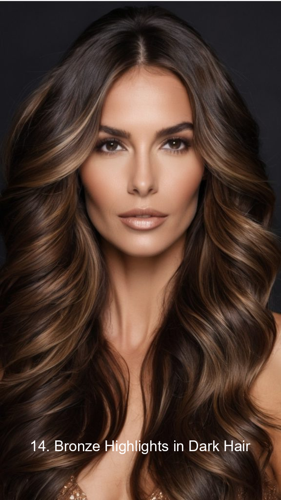 14. Bronze Highlights in Dark Hair