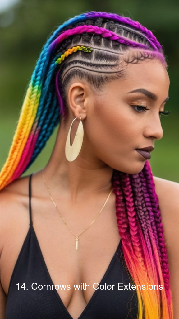 14. Cornrows with Color Extensions