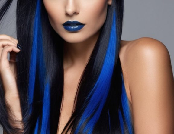 15. Electric Blue Highlights in Black Hair