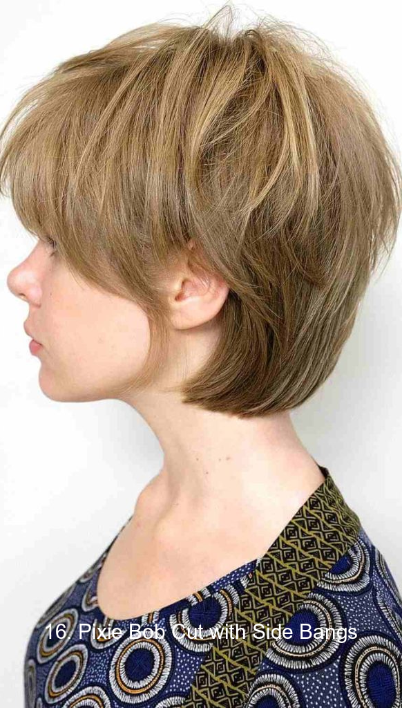 16. Pixie Bob Cut with Side Bangs