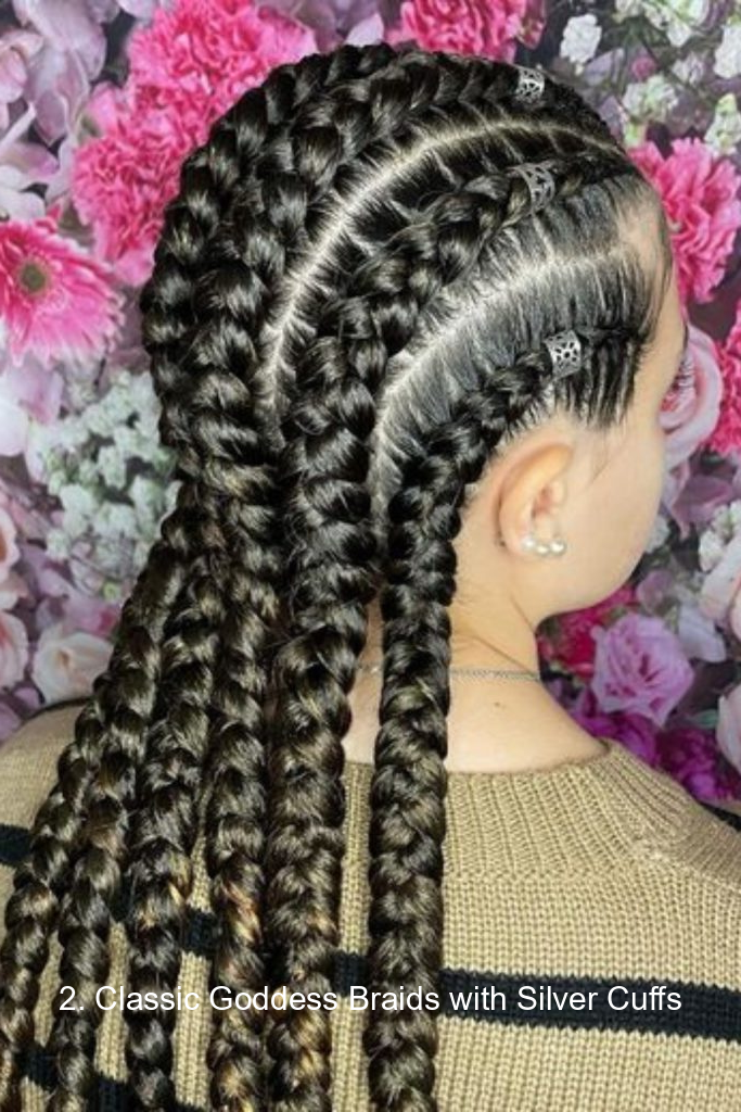 2. Classic Goddess Braids with Silver Cuffs