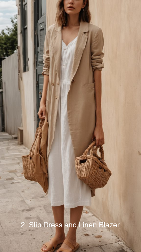 2. Slip Dress and Linen Blazer