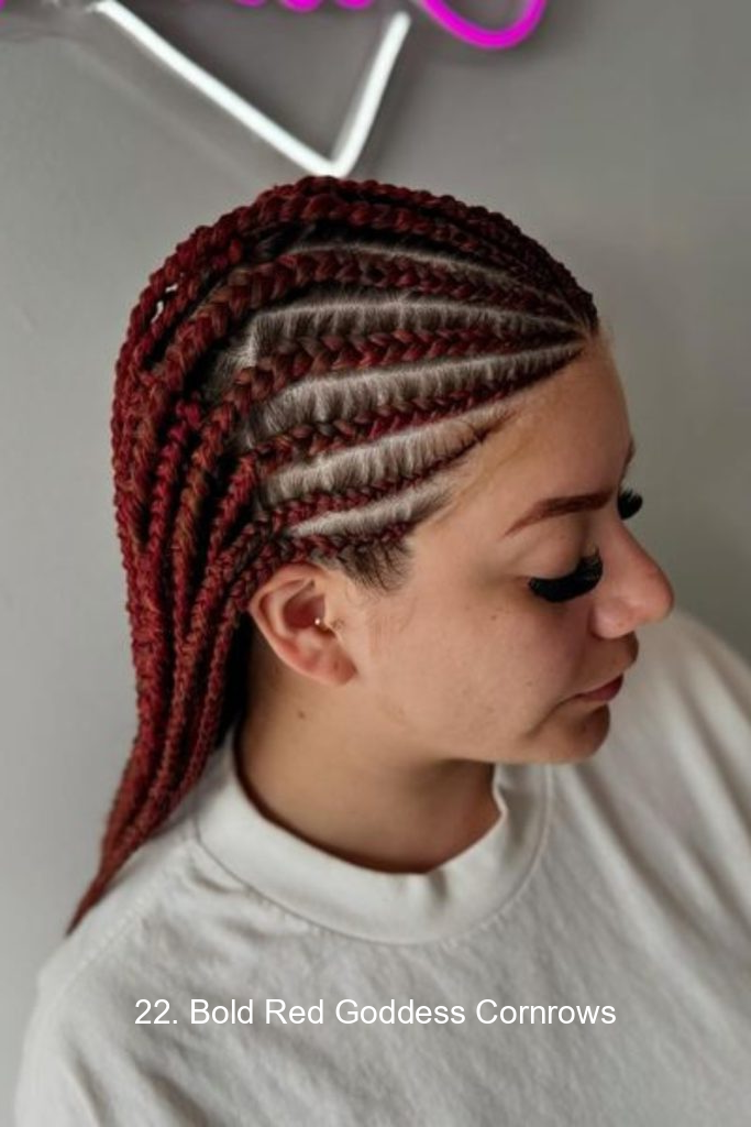 22. Bold Red Goddess Cornrows