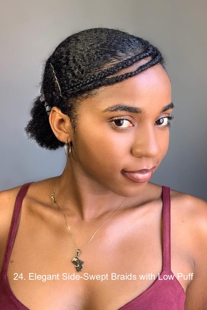 24. Elegant Side-Swept Braids with Low Puff