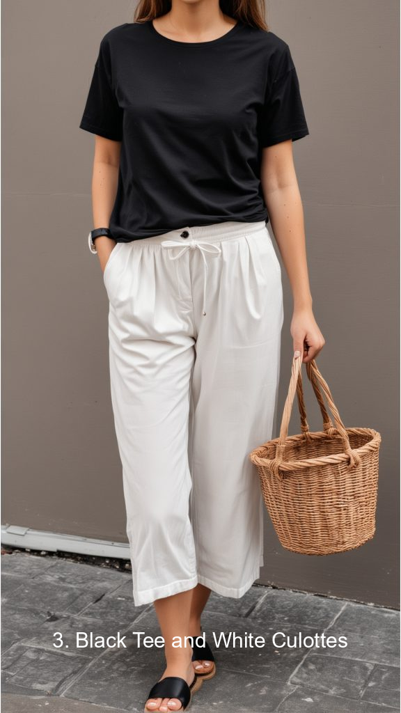 3. Black Tee and White Culottes