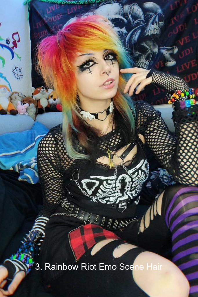 3. Rainbow Riot Emo Scene Hair