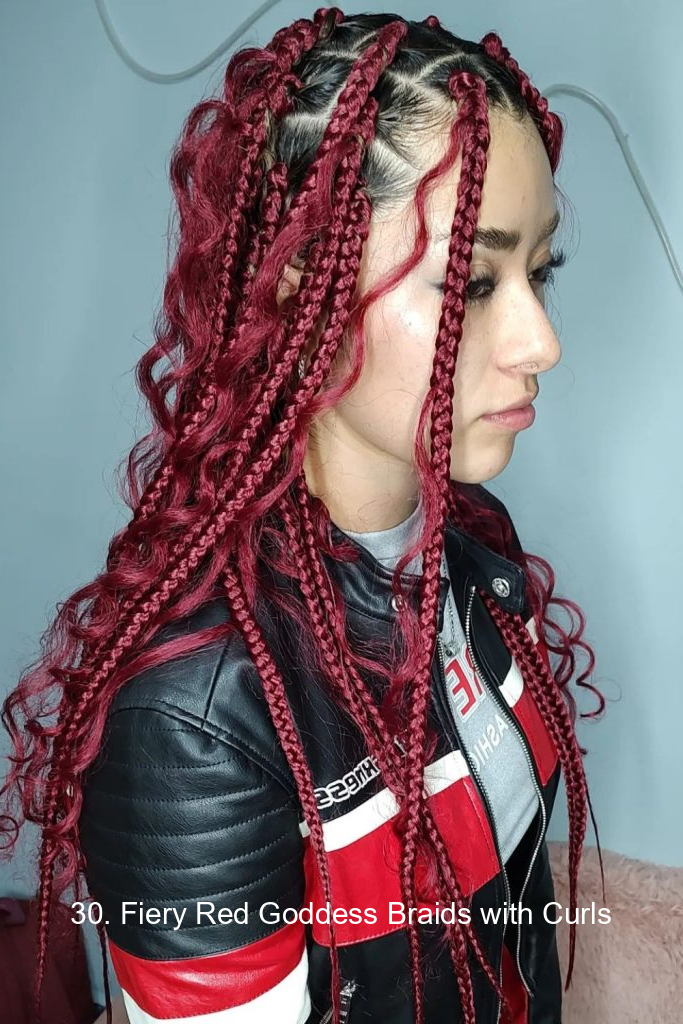 30. Fiery Red Goddess Braids with Curls