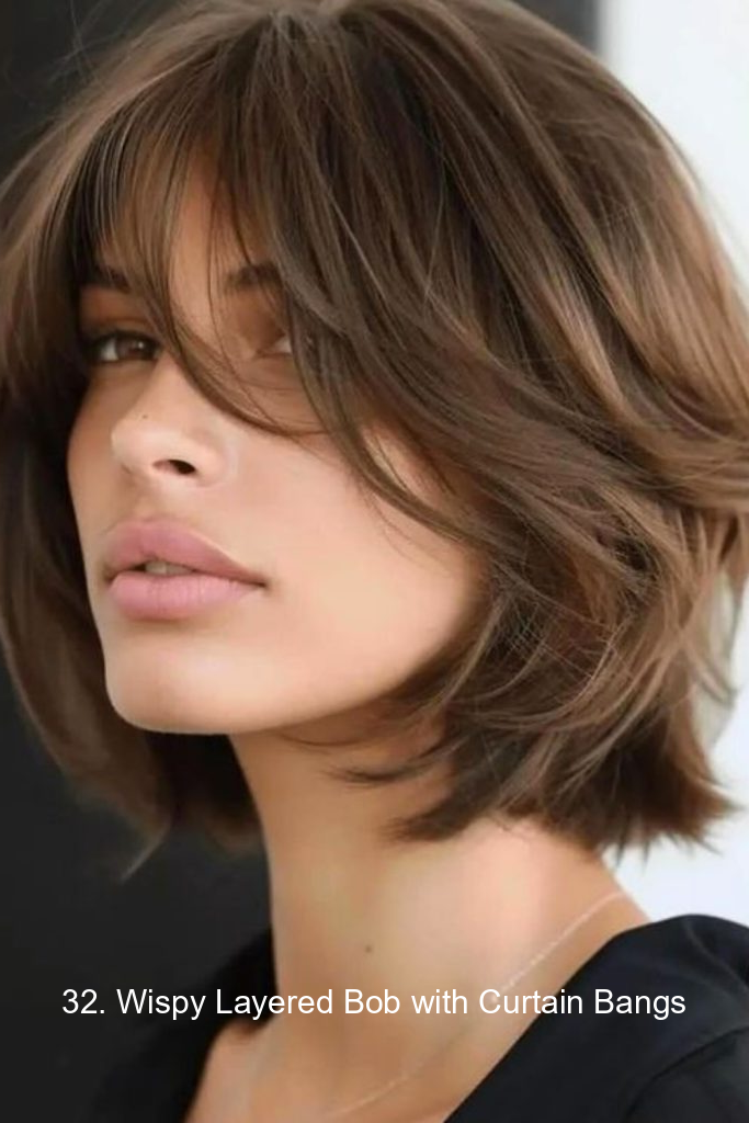 32. Wispy Layered Bob with Curtain Bangs