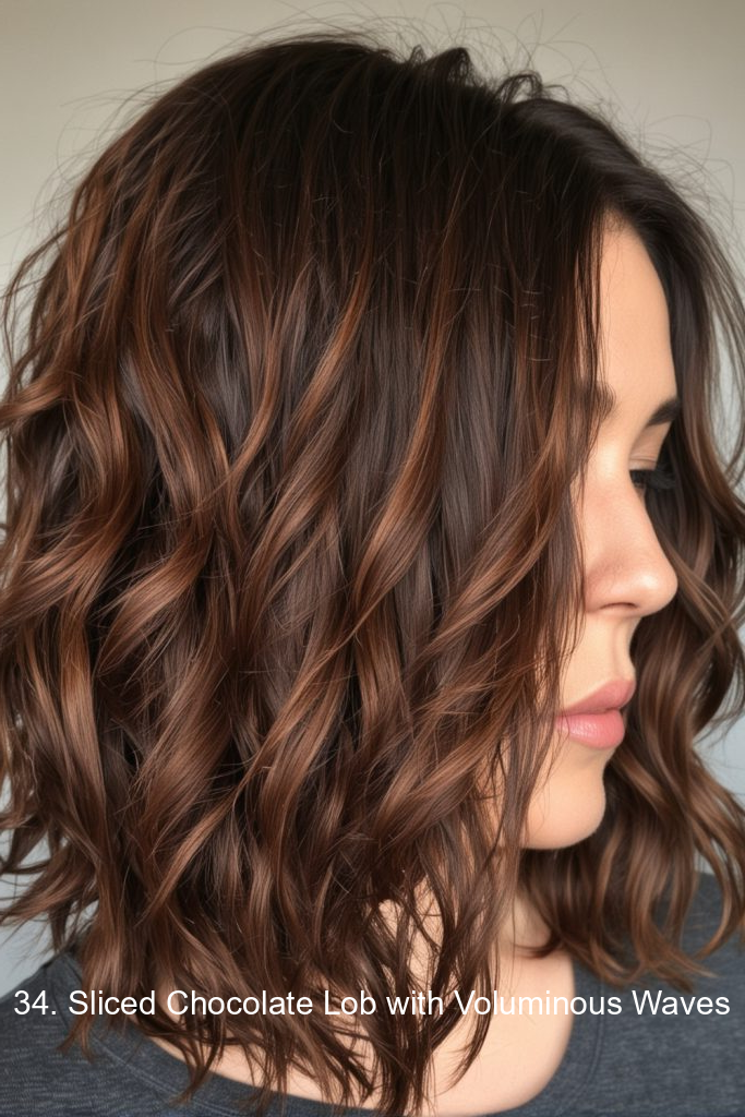 34. Sliced Chocolate Lob with Voluminous Waves