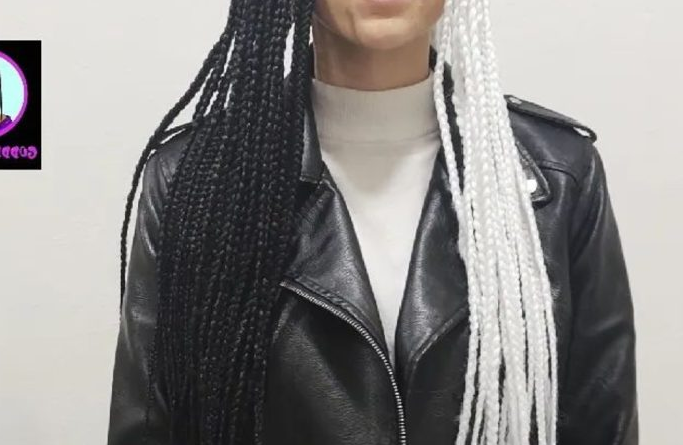 35. Monochrome Split Goddess Braids