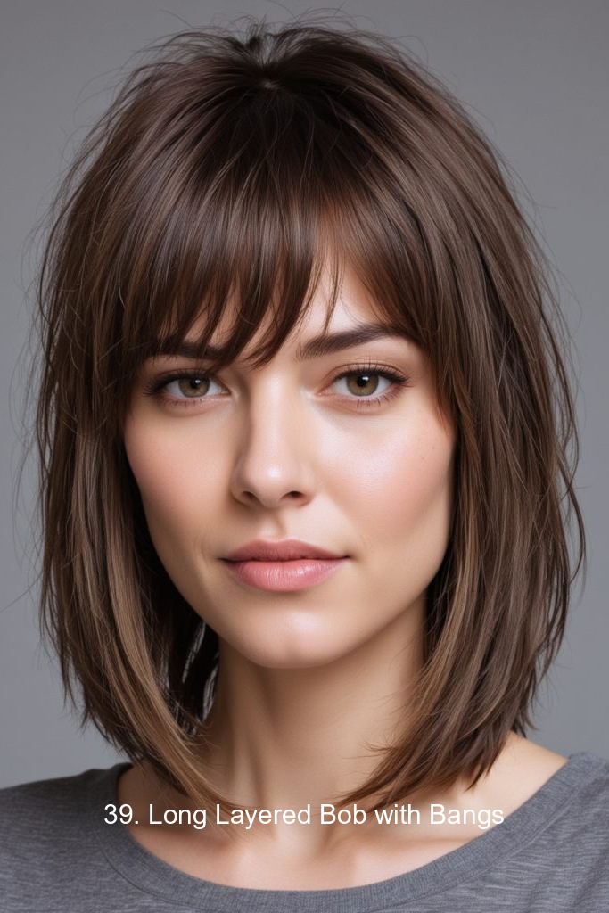 39. Long Layered Bob with Bangs