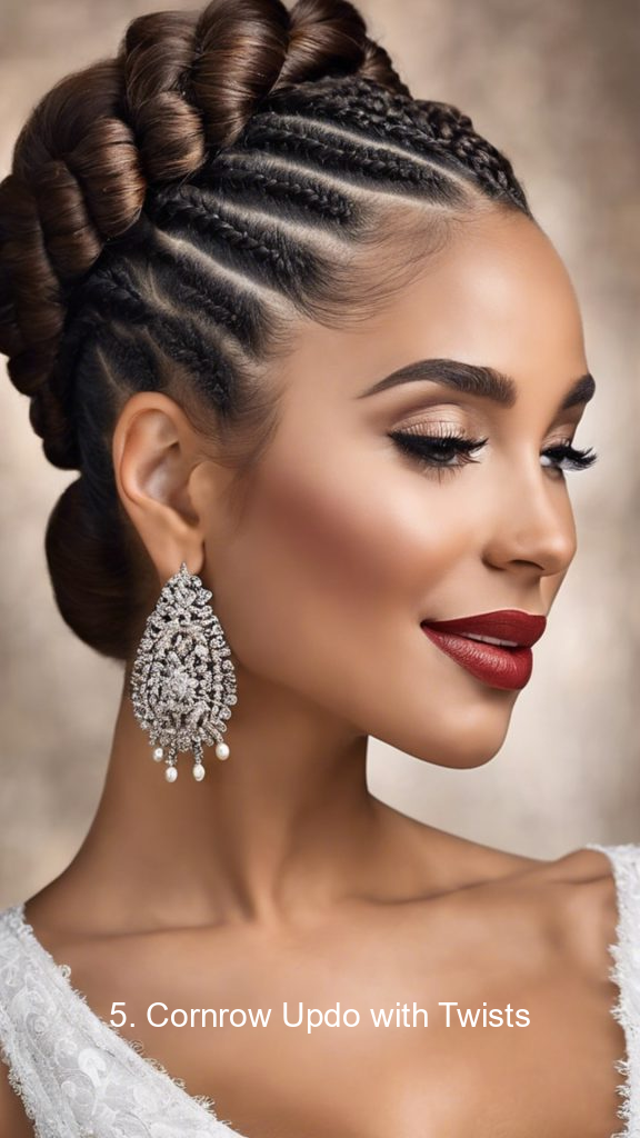 5. Cornrow Updo with Twists