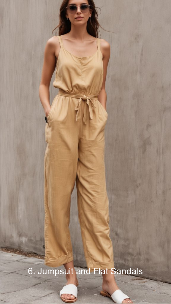 6. Jumpsuit and Flat Sandals