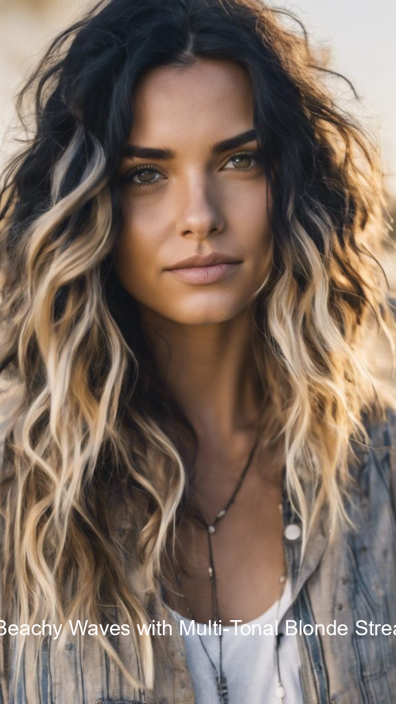 7. Beachy Waves with Multi-Tonal Blonde Streaks