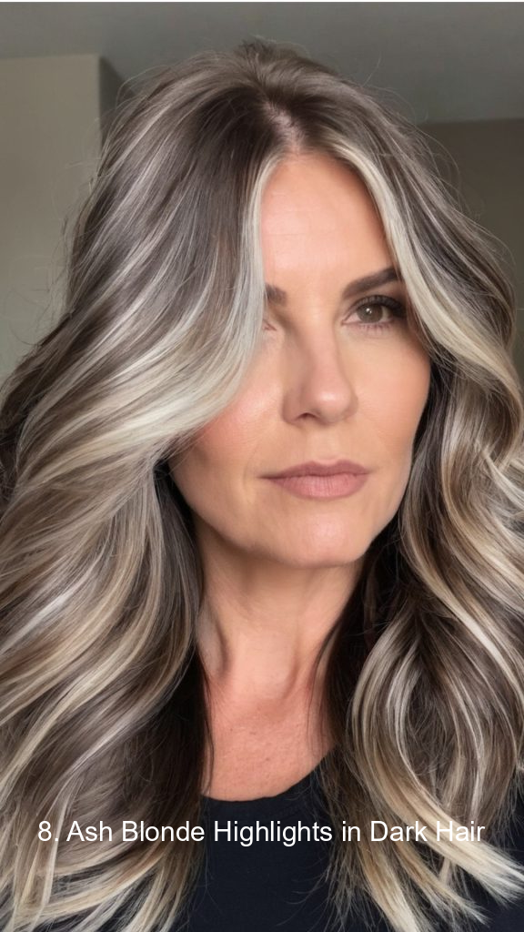 8. Ash Blonde Highlights in Dark Hair