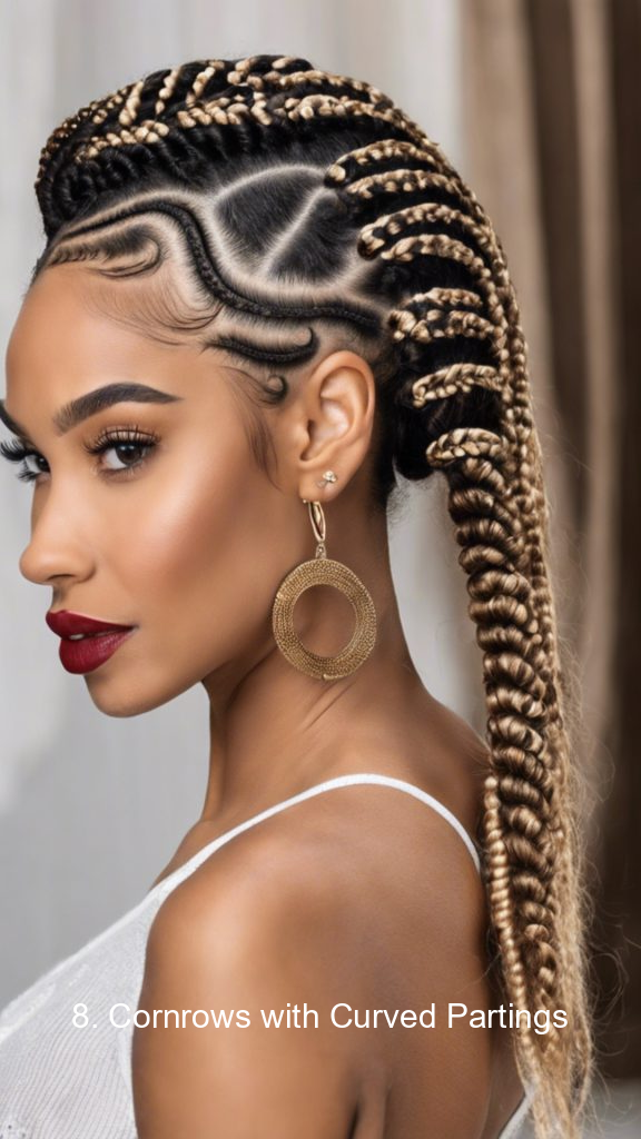 8. Cornrows with Curved Partings